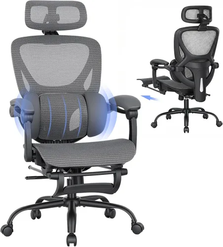 Vista 11 de MALOL Silla de oficina ergonómica de malla con reposapiés, silla ejecutiva de escritorio de computadora con respaldo alto con reposacabezas