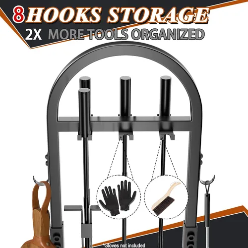 Vista 4 de FUQUN Juego de herramientas para chimenea, 5 piezas de póquer resistente con soporte, accesorios de hierro forjado para estufa de leña