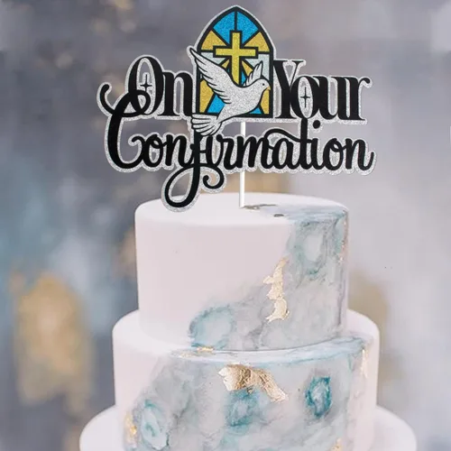 Vista 5 de On Your Confirmation Cake Topper – Decoración para pastel de confirmación sagrada con purpurina negra, compromiso, boda, despedida de soltera