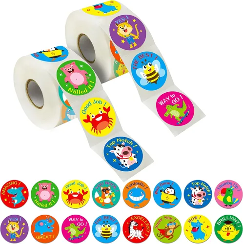 Vista 13 de 600 adorables calcomanías redondas de animales terrestres en 16 diseños con línea perforada versión ampliada (cada uno mide 1.5 pulgadas de diámetro)