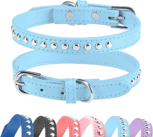 Vista 16 de BINGPET Collar de cuero para perro, cuello con tachuelas, cuello ajustable