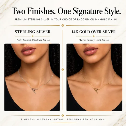 Vista 5 de Dainty Sideways Initial Necklace for Women – Sterling Silver or 14K Gold Plated 20mm Alphabet Letter Pendant