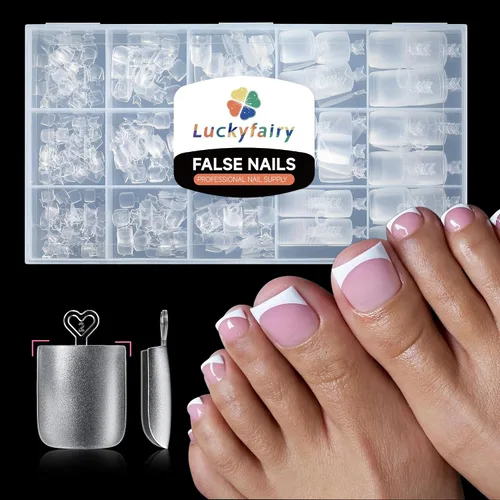 Vista 21 de Luckyfairy Puntas de uñas cortas de almendra, 240 puntas de uñas de gel