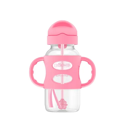 Vista 19 de Dr. Brown's Milestones - Botella con pajita de transición de cuello ancho con asas 100% de silicona y pajita con peso, 9 oz/270 mL, gris, 6m+