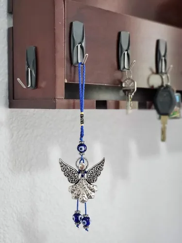 Vista 7 de LUCKBOOSTIUM Hermoso ángel con cristal azul y adorno colgante de mal de ojo, dijes de buena suerte, llaves del hogar, bolso, bolsos y accesorios