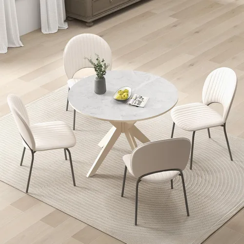 Vista 2 de Byroce - Mesa de comedor redonda de 36 pulgadas para 2-4, mesa de cocina de granja con parte superior de mármol y patas de madera maciza, mesa
