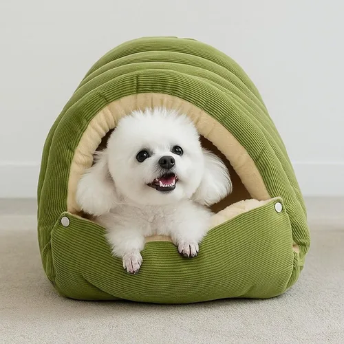 Vista 8 de Carpa acogedora de felpa para gatos, cueva cerrada cálida para gatos y Verde