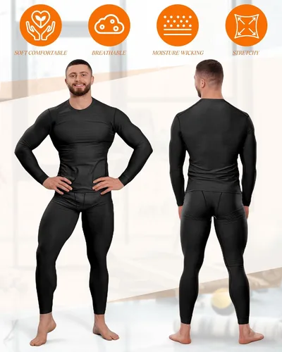 Vista 2 de Hicarer Juego de 4 piezas de ropa interior térmica para hombre, pantalones de compresión, camisas de manga larga, capa base, secado rápido, parte