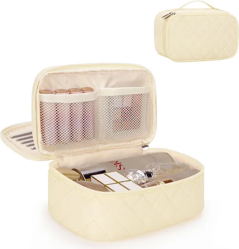 Vista 30 de Relavel Bolsa de maquillaje pequeña para mujer y niña, bolsa de maquillaje y brochas portátil de 2 capas, organizador de brochas de regalo de Navidad