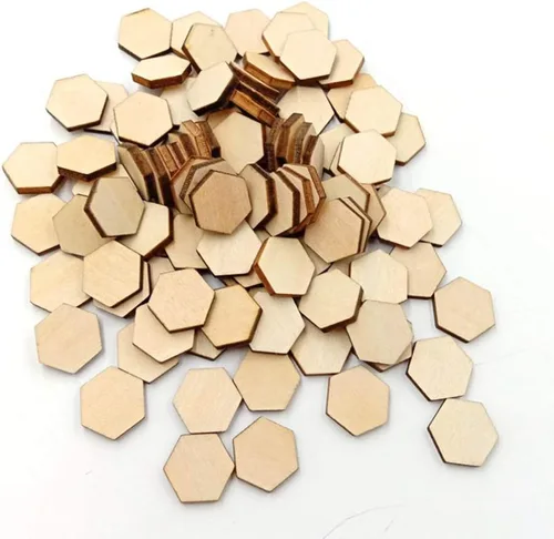 Vista 2 de EXCEART 200 piezas de madera hexagonal de 0.59 pulgadas con forma de madera hexagonal sin terminar, formas recortadas para manualidades, adornos
