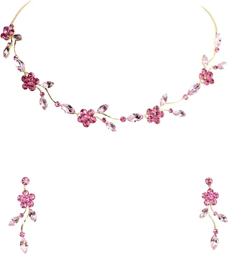 Vista 18 de Faship - Juego de collar y aretes con cristales de imitación florales AB