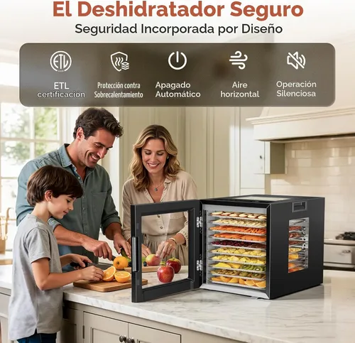 Vista 5 de Manastin Máquina deshidratadora de alimentos 10 bandejas de acero Negro