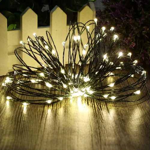 Vista 2 de Luces estrelladas que funcionan con pilas, 50 micro LED de 18 pies, blanco cálido, impermeable, árbol de Navidad, corona, boda de bricolaje