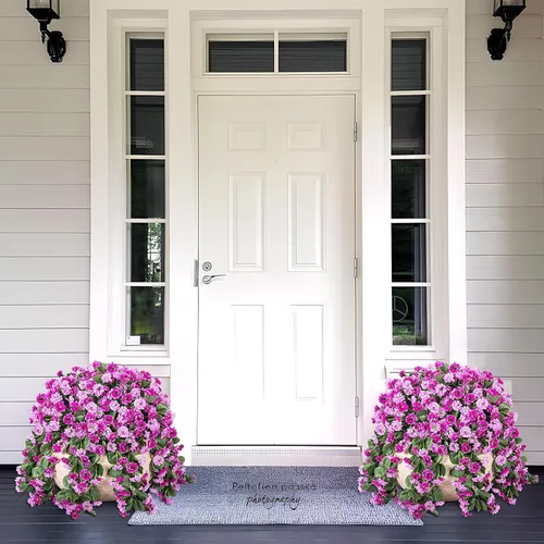 Vista 5 de INXUGAO Cestas colgantes de flores artificiales para decoración interior al aire libre, margaritas artificiales, arbustos, plantas con cestas