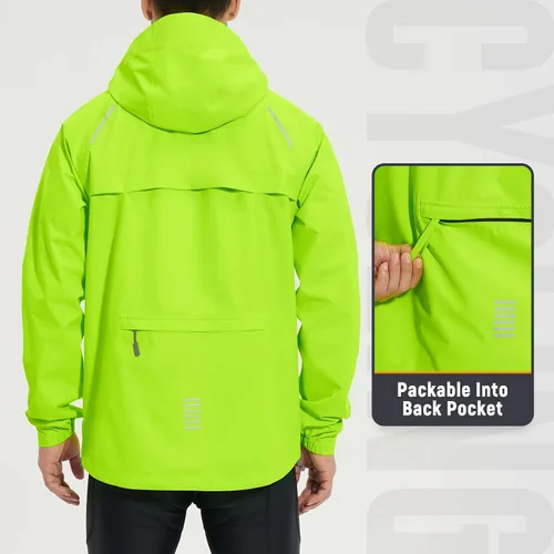 Vista 2 de BALEAF Chaqueta impermeable de ciclismo para hombre, rompevientos, plegable, equipo de correr, ligero, reflectante