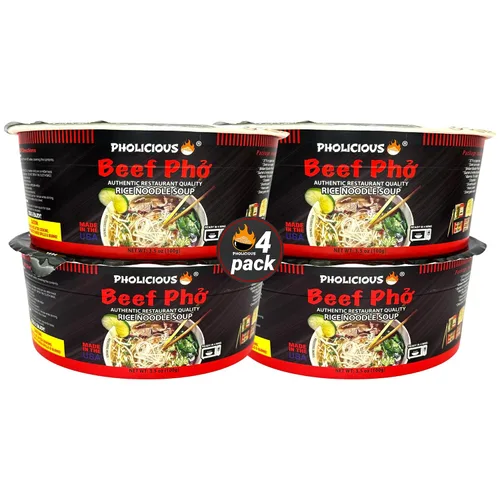 Vista 3 de PhoLicious Instant Beef Pho, auténtico kit de sopa de fideos de arroz vietnamita con mezcla de especias y caldo, alternativa de fideos ramen, comida
