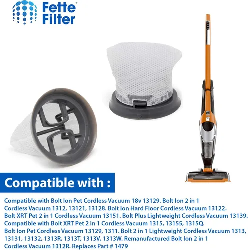 Vista 5 de Fette Filter - Paquete de 6 filtros de vacío de mano compatibles con Bissell Bolt Stick. Comparar con la parte # 1479.