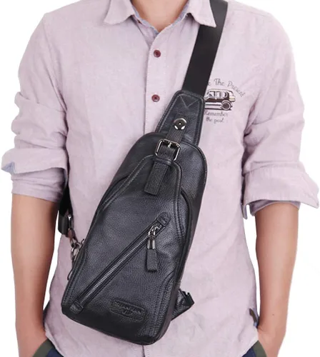 Vista 3 de Mochila estilo bandolera de piel para hombres y mujeres, bandolera de hombro, al pecho, mochila de uso diario para viajes, al aire libre