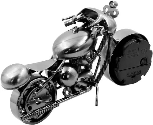 Vista 3 de Winterworm Hermoso modelo de motocicleta con reloj, adorno de metal de hierro, retro, negro, para mujer, hombre, cumpleaños, Navidad, papá, hombre