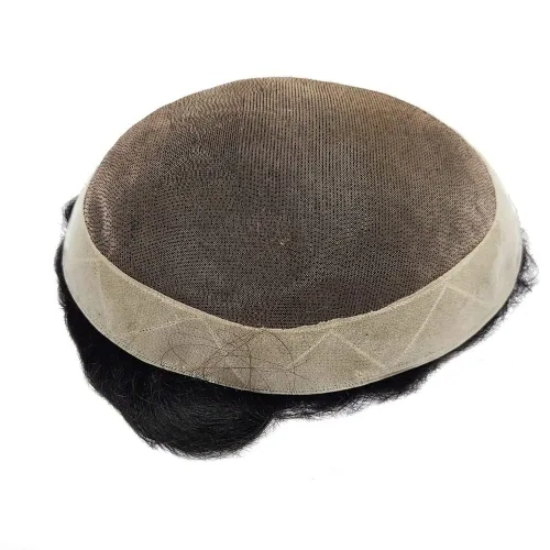 Vista 6 de Peluca de hombre Toupee fina mono y poliuretano para hombre, prótesis capilar duradera, sistema de reemplazo de cabello natural, peluca masculina