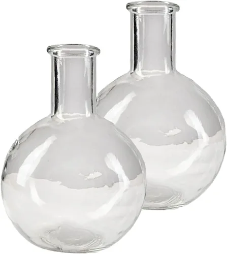 Vista 7 de Serene Spaces Living Juego de 2 jarrones redondos de cristal con cuello de botella verde, florero vintage para mesa de consola, estante, sala