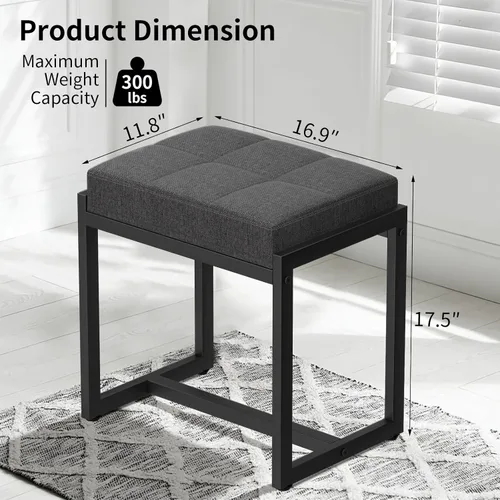 Vista 3 de Taburete de tocador, taburetes de silla de tocador para sala de maquillaje, taburete cuadrado de lino para tocador, otomanos pequeños acolchados