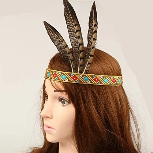 Vista 2 de R STAR Diadema de plumas india, diadema bohemia borlas banda para el pelo diadema americana Headwear para mujeres y niñas
