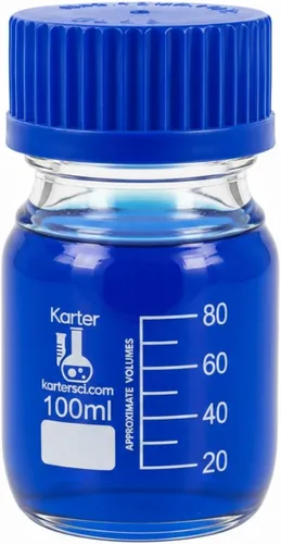 Vista 2 de Karter Scientific Botellas redondas de vidrio de 3.4 fl oz con tapa de rosca GL45, vidrio de borosilicato, 251 x 9 (paquete de 4)