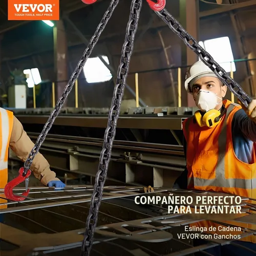 Vista 2 de VEVOR Eslinga de cadena, cadenas de elevación de 1/4 pulgada x 5 pies con ganchos, polipasto de cadena de motor G80, eslinga de elevación de 6600