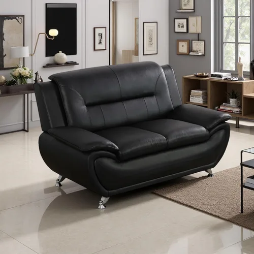 Vista 35 de A Ainehome Moderno juego de muebles de sala de estar de piel sintética, sofá modular de 6 asientos con sofá biplaza y silla (negro)