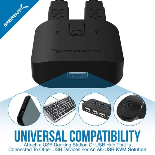 Vista 5 de SABRENT Interruptor de uso compartido USB 2.0 para múltiples computadoras y periféricos Indicadores de dispositivo LED (USB-SW20) Negro