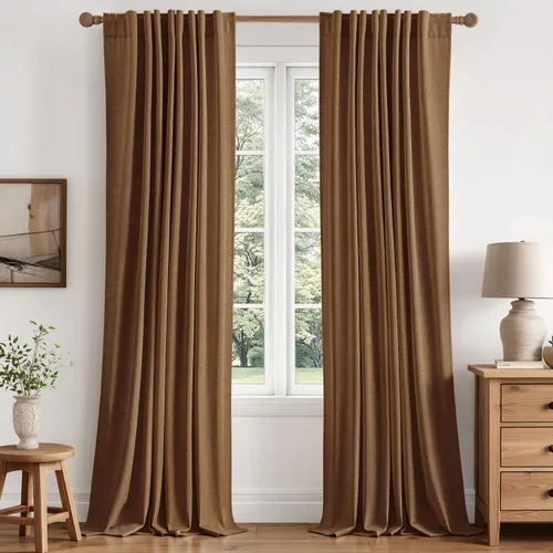 Vista 27 de MIULEE Cortinas de lino 100% opacas para dormitorio, 40 pulgadas de ancho x Marrón Oscuro