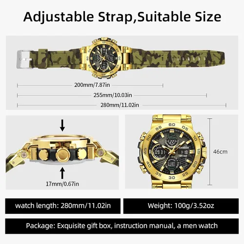 Vista 8 de Men's Outdoor Sports Quartz Watches,Waterproof,Clock,Glow,Alarm Clock Multi-Function Analog & Digital Watches for Men,Big Face Easy to