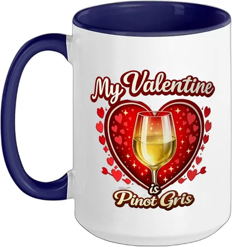 Vista 14 de Pinot Gris Wine Glass Valentine Hearts Love Funny Gift Ceramic Mug, Black/White, 11oz