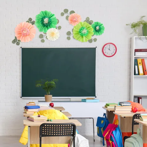 Vista 4 de Lincia 40 piezas de flores gigantes de papel y hojas artificiales de eucalipto, flores de papel grandes para decoración de pared, hojas sintéticas