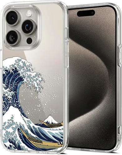 Vista 18 de Unov for iPhone 15 Case, Clear with Design, Slim Fit Good Grip, Embossed Phone Case, Shockproof Protective Cover, Raised Camera Protection, Soft
