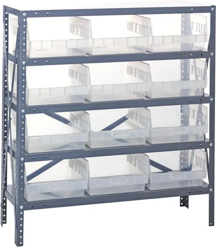 Vista 247 de Quantum QSBU-245BK Heavy Duty Shelving Unit with (7) Shelves and (24) QUS245 Black Bins for Garage Warehouse Storage Distribution 400 lb Load