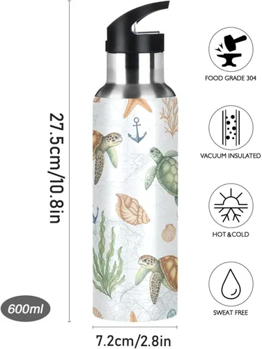Vista 9 de Watercolor Sea Turtles Stainless Steel Water Bottle 20 Oz Leakproof Water Bottles, BPA-Free Sport Water Bottle Insulated