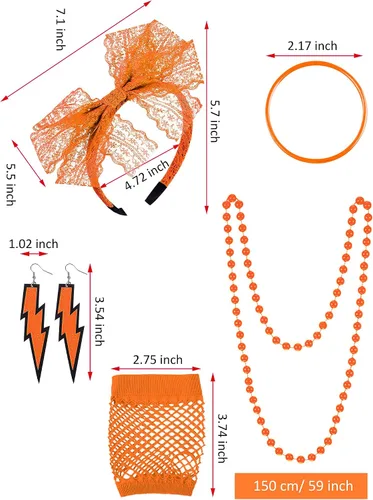 Vista 4 de Blulu 80s Costume Accessories for Women Halloween Outfit Dress Neon Leg Warmers Fishnet Gloves T-shirt Tutu Headband