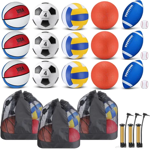 Vista 9 de Leyndo Juego de 18 pelotas deportivas para niños, tamaño oficial, baloncesto, fútbol, fútbol, parque infantil, voleibol, béisbol, equipo deportivo