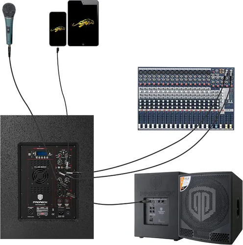 Vista 6 de PRORECK Club 8000 juego de sistema de audio de 18 pulgadas y 8000W P.M.P.O estéreo para DJ/altavoces PA alimentados, conjunto de 6 altavoces
