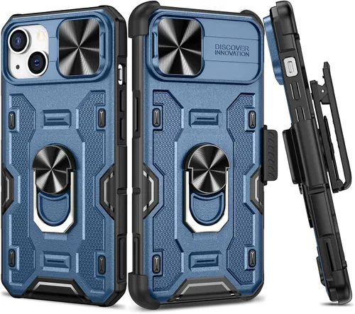 Vista 17 de VEGO Funda para iPhone 13 Pro Max/iPhone 12 Pro Max con soporte, cubierta deslizante para cámara y funda con clip para cinturón, funda protectora