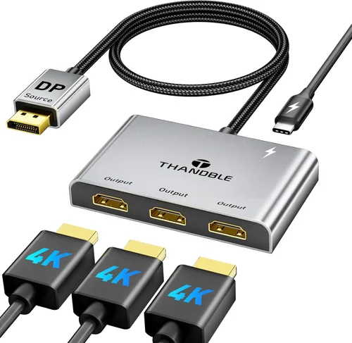 Vista 8 de DisplayPort a Dual DisplayPort con adaptador HDMI 4K a 60Hz, pantalla extendida 1 en 3 salidas MST Hub para múltiples monitores compatible con PC