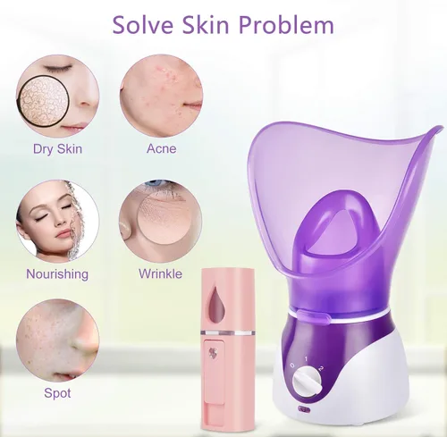 Vista 3 de Vaporizador facial para cara Nano Facial Mister Juego de vaporizador facial para limpieza profunda facial, mini vaporizador facial portátil