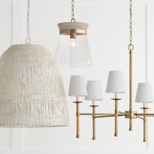 Vista 5 de Capital Lighting 347311WS Finn - Lámpara colgante de techo moderna bohemia artesanal de madera de mango con cono de vidrio transparente, 1 luz