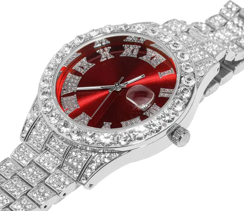 Vista 5 de Halukakah Reloj de diamantes para hombre, Presidente, chapado en oro real de 18 quilates, chapado en oro blanco platino y diamantes helados, 1.654