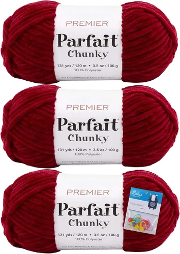Vista 11 de Premier Yarns Parfait - Paquete de 3 unidades de felpilla gruesa de 3.5 onzas, peso supervoluminoso, paquete de 3 unidades con soportes para punto