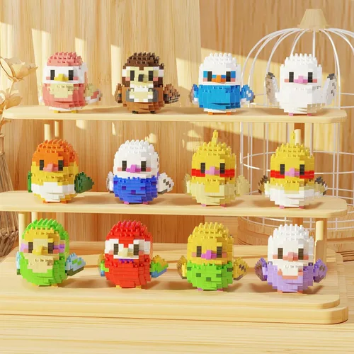Vista 5 de Bibilock Cute Parrot - Juego de bloques de construcción de microbloques de construcción, 12 piezas de mini ladrillos de la serie de pájaros