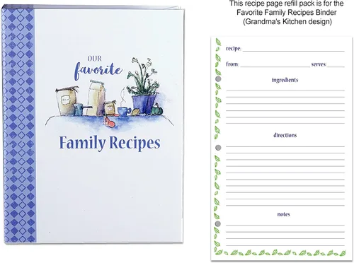 Vista 2 de Meadowsweet Kitchens Paquete de recambio de páginas de recetas forradas para el diario favorito de recetas familiares, diseño de cocina de la abuela
