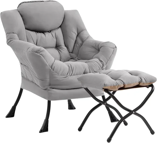 Vista 19 de Silla perezosa con otomana, silla de descanso moderna y grande con reposabrazos y bolsillo lateral, sillón tapizado de ocio con silla de lectura